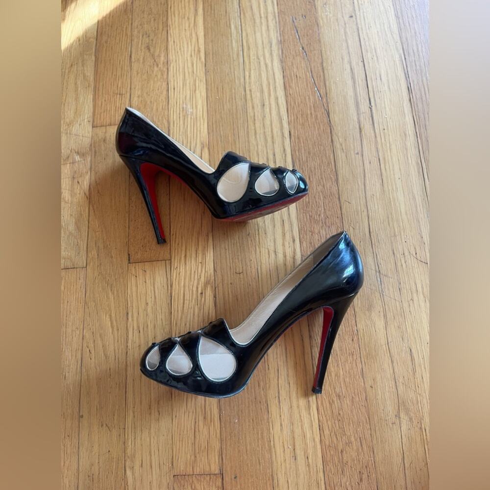 Christian Louboutin MOIRA 120 Black Patent Platform Pumps Cut Out Sz 38 - Picture 5 of 9